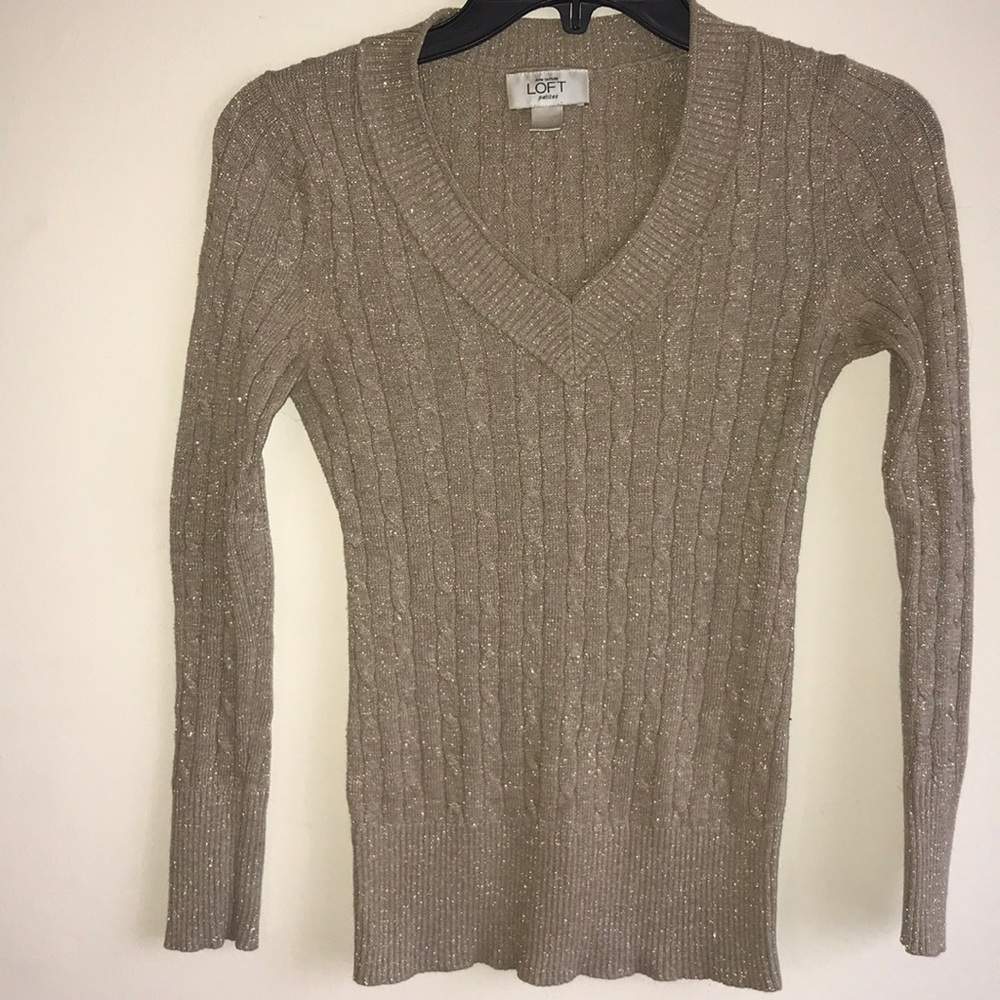 Ann Taylor sz XSP gold metallic cable knit sweater